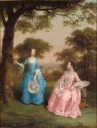 Arthur Devis Double Portrait of Alicia and Jane Clarke in a Wooden Landscape oil painting reproduction